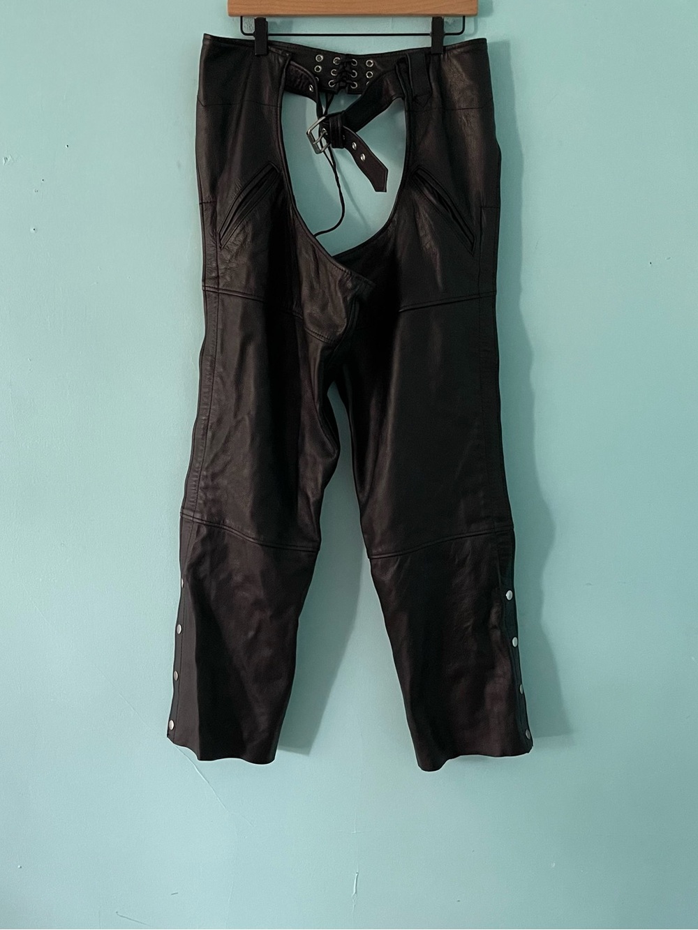 FMC NOMAD Cowhide Leather Chaps L Black Motorcycle Protection Riding Gear Rugged